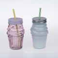 500ml cold drinks cup glass bottle for drinks colorful glass bottles with straw